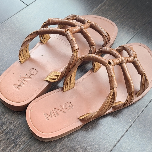 Mango Strappy Leather Flat Sandals size US 8. - Picture 2 of 4